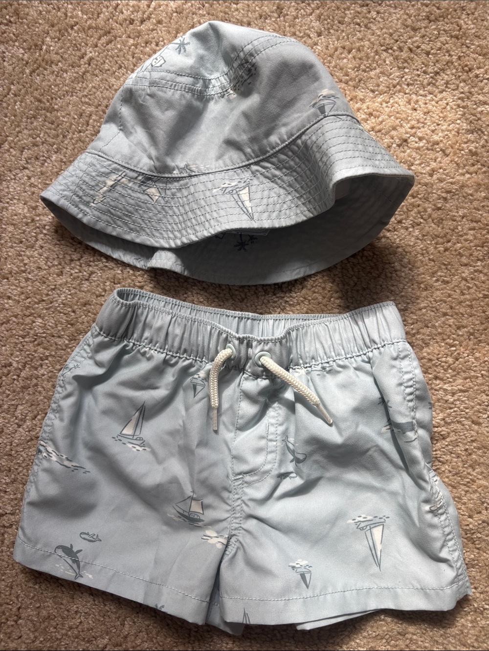 Carter's Sailboat Swim Shorts with Matching Bucket Hat